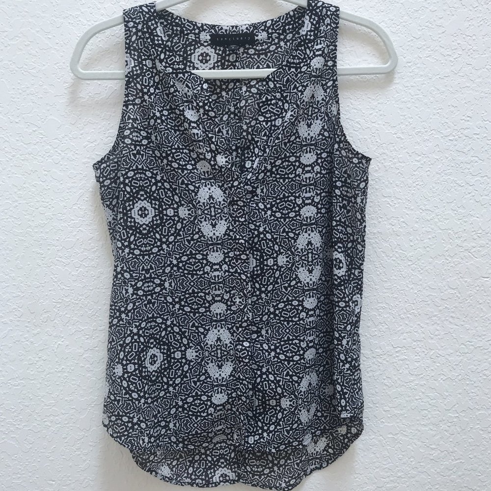 Sanctuary Sleeveless Blouse Black White Geometric